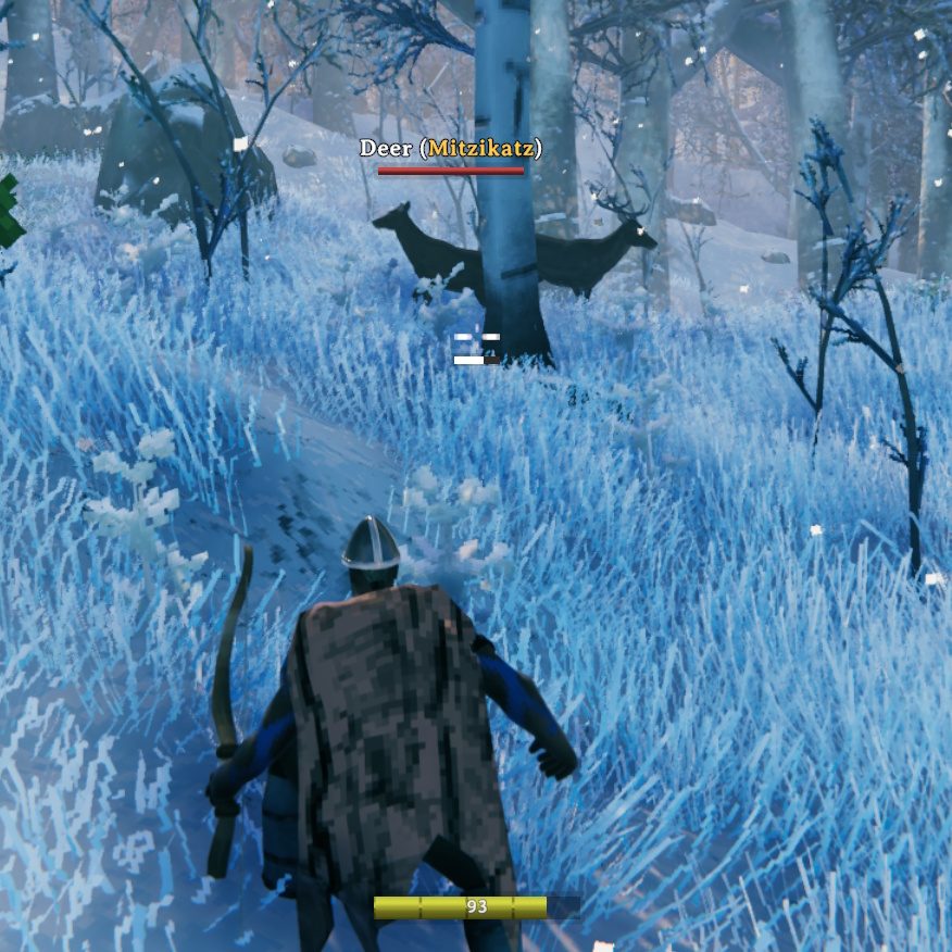 A deer in a winter forest with the name Mitzikatz above it
